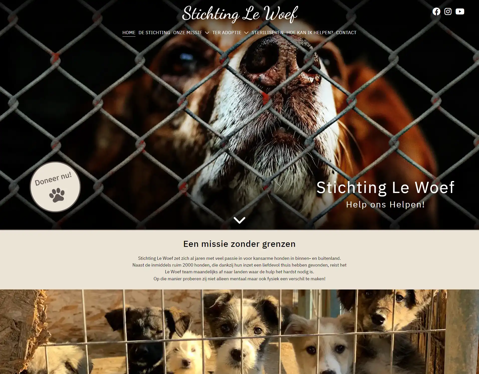 Indexpagina Stichting Le Woef, desktop versie