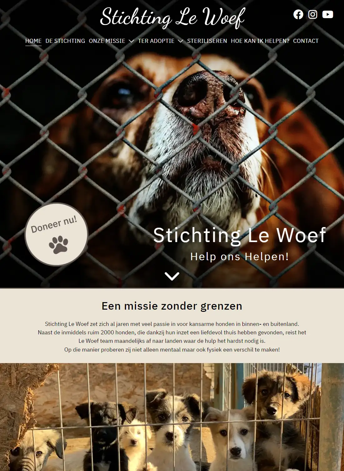 Indexpagina Stichting Le Woef, mobiele versie